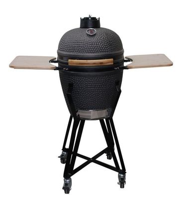 شواية فحم سيراميك 20 بوصة Kamado Grill لون أسود غير لامع 51 سم مع عربة وطاولات جانبية