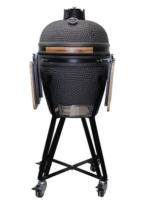 شواية فحم سيراميك 20 بوصة Kamado Grill لون أسود غير لامع 51 سم مع عربة وطاولات جانبية