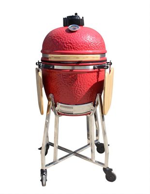 شواية Kamado سيراميك مقاس 44 سم مقاس 17 بوصة باللون الأحمر الملكي