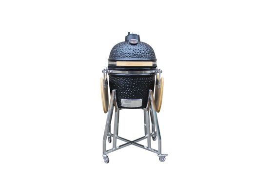 لون أسود لامع خارجي 15 Kamado شواية سيراميك 39 سم مع عربة وطاولات جانبية